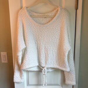 Miracle Sweater Off-White Cream Cropped Boucle Fuzzy Textured Knit M/L